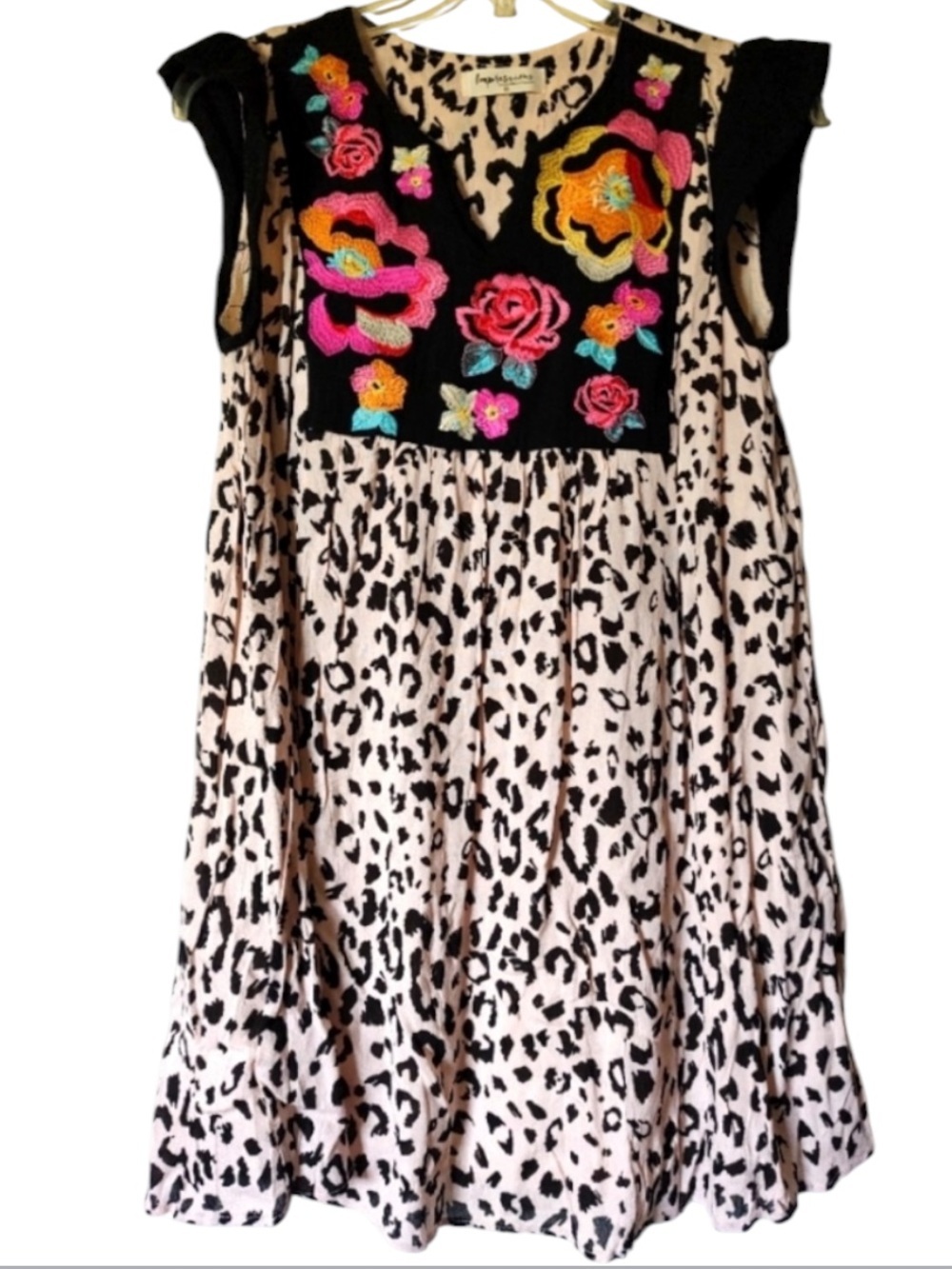 Impressions Embroidered Floral & Leopard Print Dress